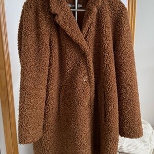 Brown Teddy Fleece Coat - Women’s Plush Winter Jacket Size XL